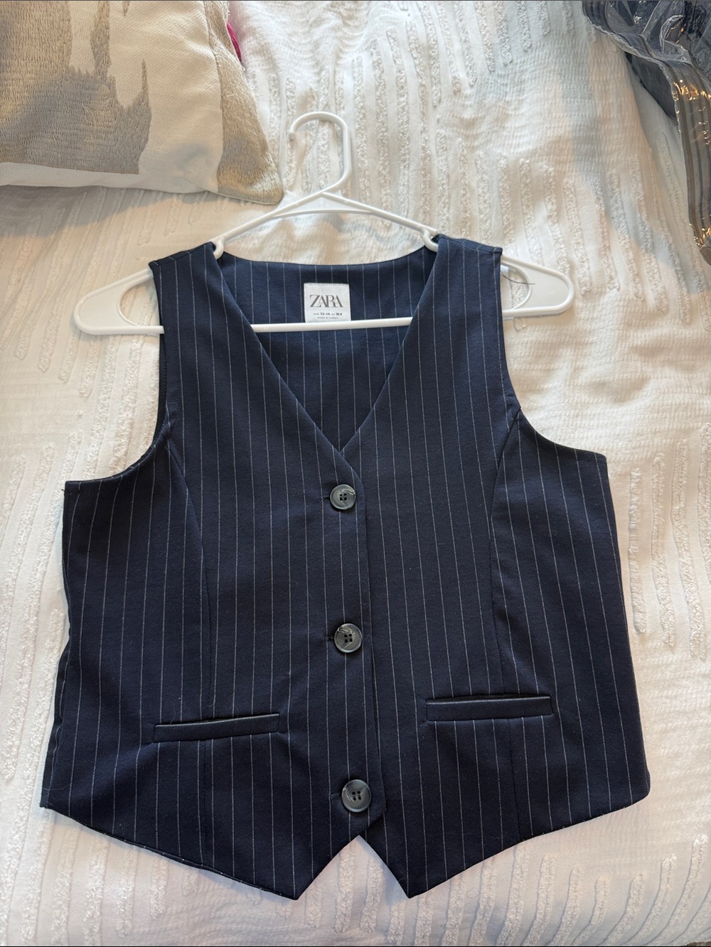 Zara Kids Navy Pinstripe Button-Front Vest